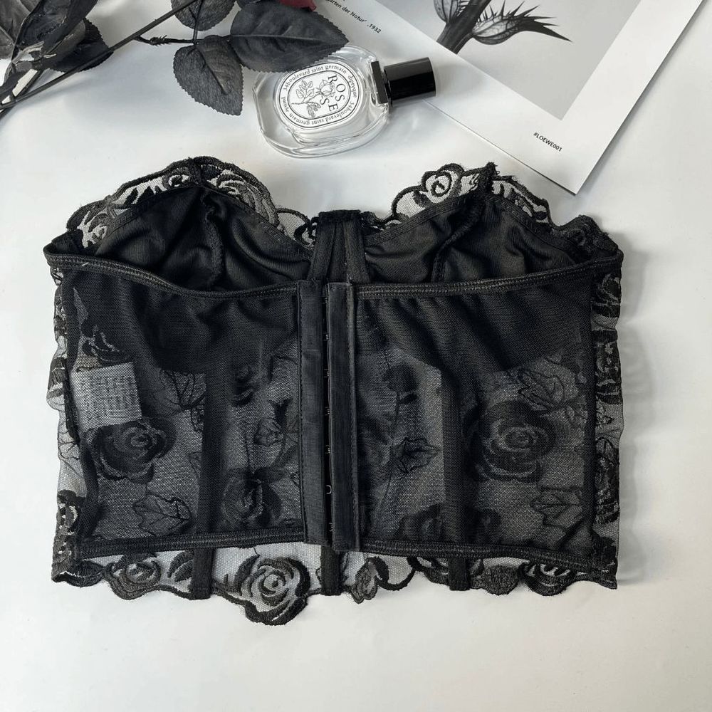 Lace flowers tube top - black size M